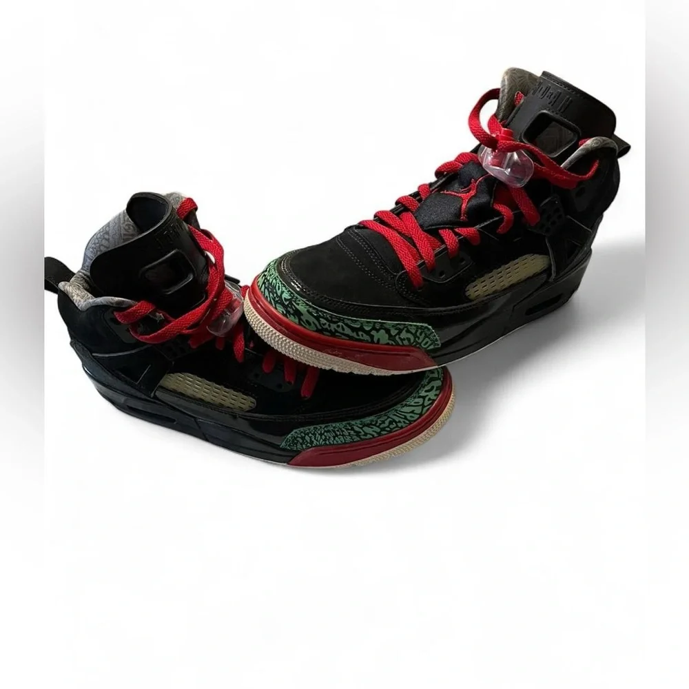 Jordan Black High-Top Sneakers with Red Laces and Green Trim